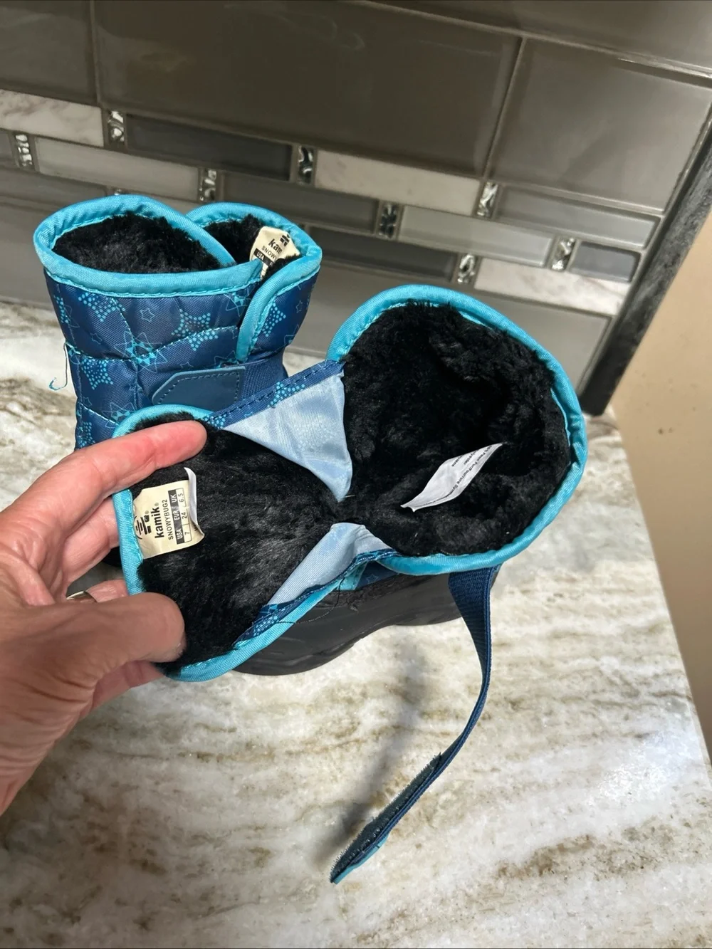 Kamik Snowbug  Blue Winter Fur Lined Snow Boots Toddler Unisex Sz 7 Waterproof.